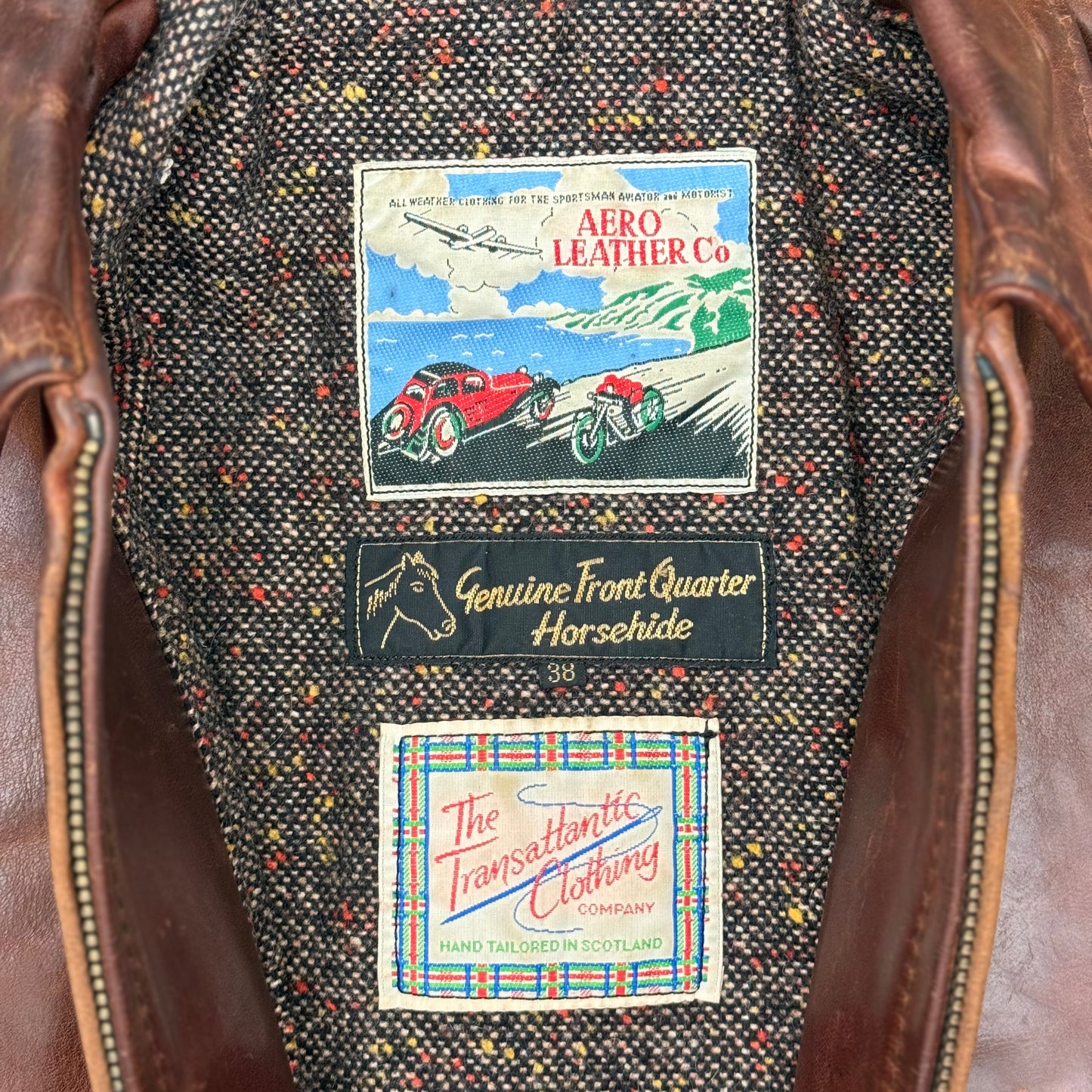 Aero Leather Horsehide Half-Belt Jacket - 1930's Style - Size 38