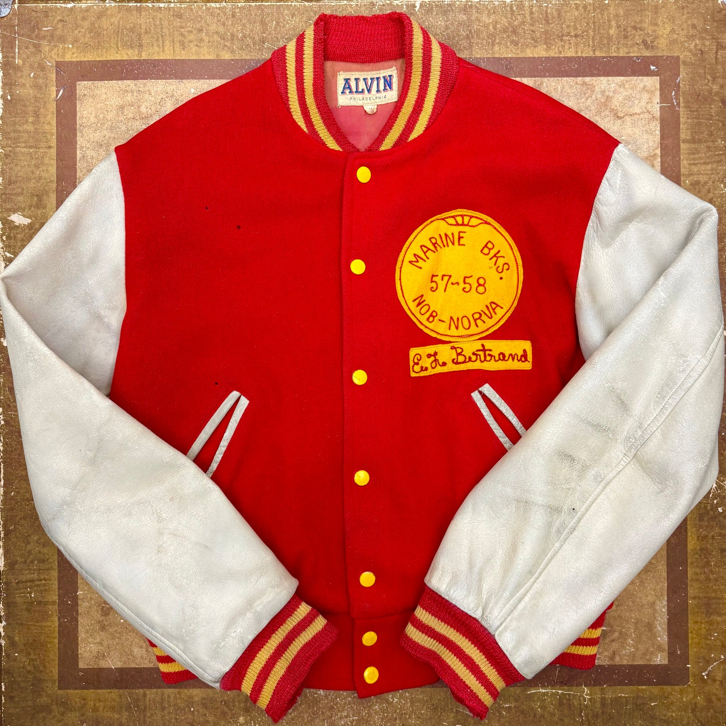 US Marine Barracks Letterman Jacket - 1957-58 Patched - Size M