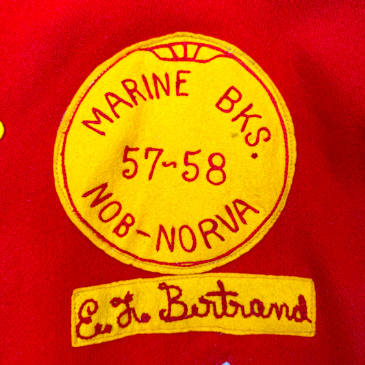 US Marine Barracks Letterman Jacket - 1957-58 Patched - Size M