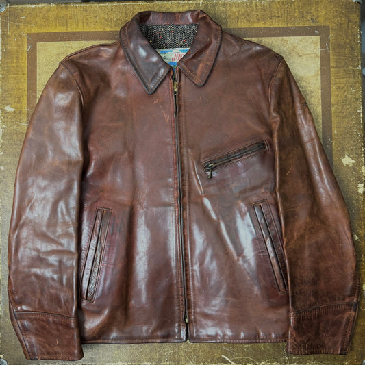 Aero Leather Horsehide Half-Belt Jacket - 1930's Style - Size 38