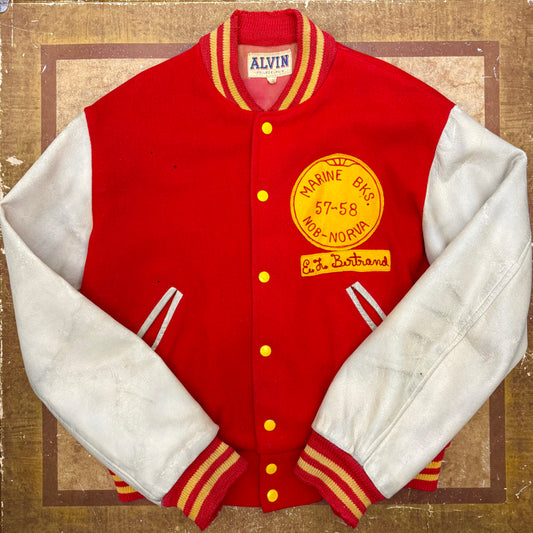 US Marine Barracks Letterman Jacket - 1957-58 Patched - Size M